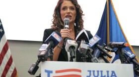 U.S. Senate candidate Rep. Julia Letlow, R-La., speaks to supporters during an election night watch party Saturday, May 16, 2026, in Baton Rouge, La. 