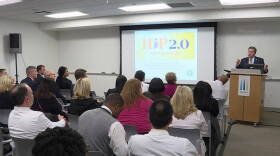 Indiana Family and Social Services Administration Secretary John Wernert speaks to a group of health care professionals at Eskenazi Hospital about HIP 2.0, Wednesday, Feb. 4, 2015.