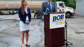 Republican gubernatorial candidate Bob Stefanowski blamed his opponent, incumbent Gov. Ned Lamont, for inflation Wednesday at a news conference in Meriden. Stefanowski spoke from Tuxis Ohr's Fuel in Meriden and he was joined by company vice president Katie Childs. There Stefanowski and Childs called on the state to eliminate a diesel fuel tax they say is compounding an inflation problem businesses are currently facing.