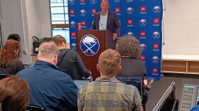Sabres general manager Jarmo Kekäläinen takes questions from local media on the day before the hockey team's first pre-season practice, Wednesday, September 16, 2026.