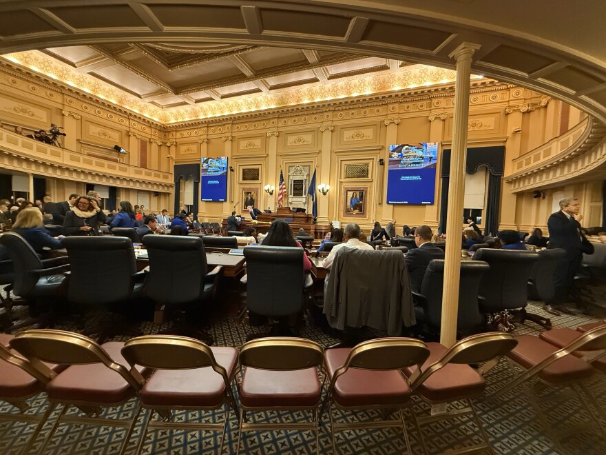 Members gather on the floor of the House of Delegates during the 2026 General Assembly session.