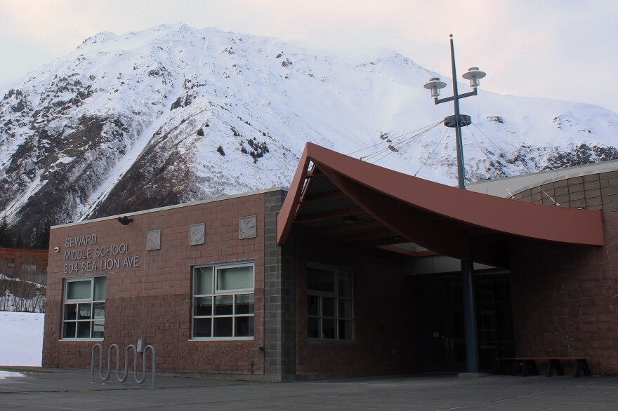 Snow surrounds Seward Middle School on Saturday, Mar. 22, 2025 in Seward, Alaska.