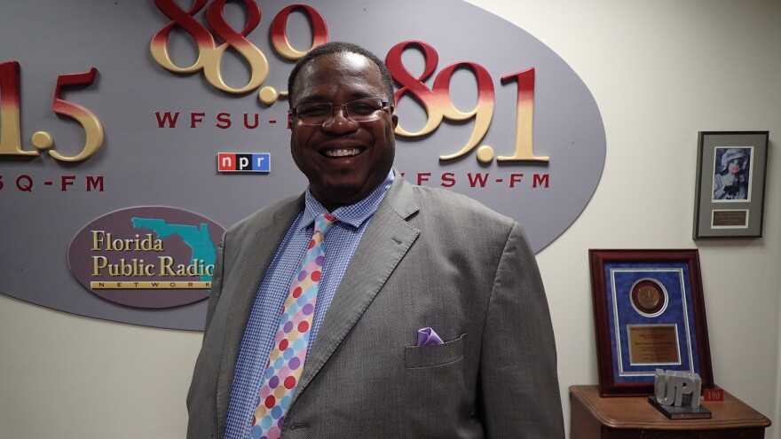 Darryl Jones in July 2018 following an appearance on WFSU's Political "Perspectives" show. He is challenging incumbent Maggie Lewis Butler to represent the 3rd district on Leon County's School Board. 