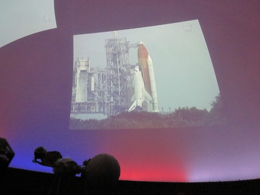 Televised coverage of the launch of Space Shuttle Atlantis, provided by NASA TV, was projected on the dome of the Whitworth Ferguson Planetarium at Buffalo State College.