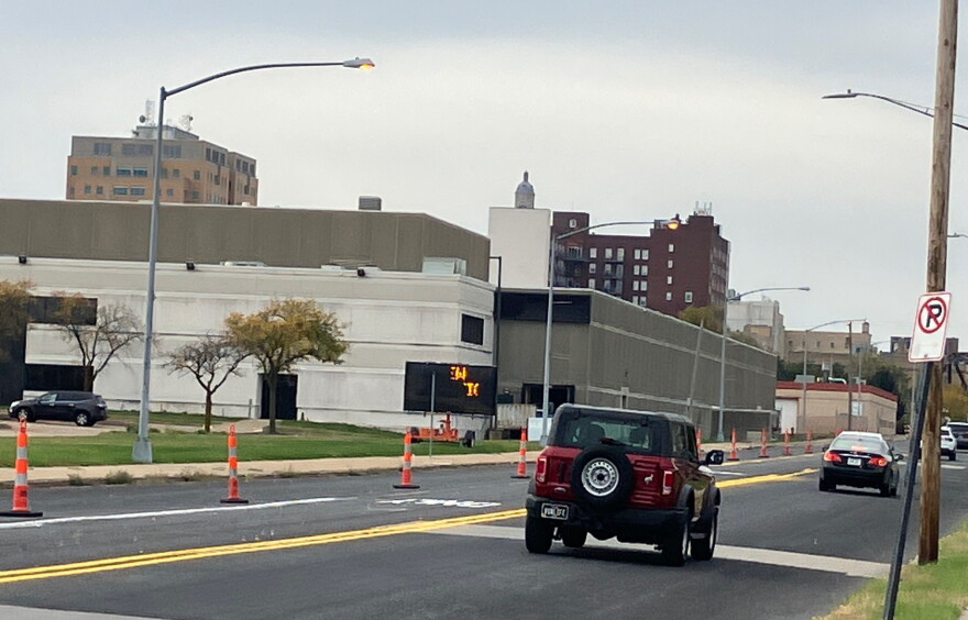 A newly re-striped section of 4th Street in downtown Davenport was open to westbound traffic Tuesday, Oct. 27, and will be open to two-way traffic between River Drive and Harrison by Thursday, Oct. 29.