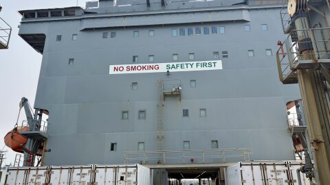 USNS Kanawha is docked at Naval Station Norfolk ahead a Presidential Unit Citation ceremony.