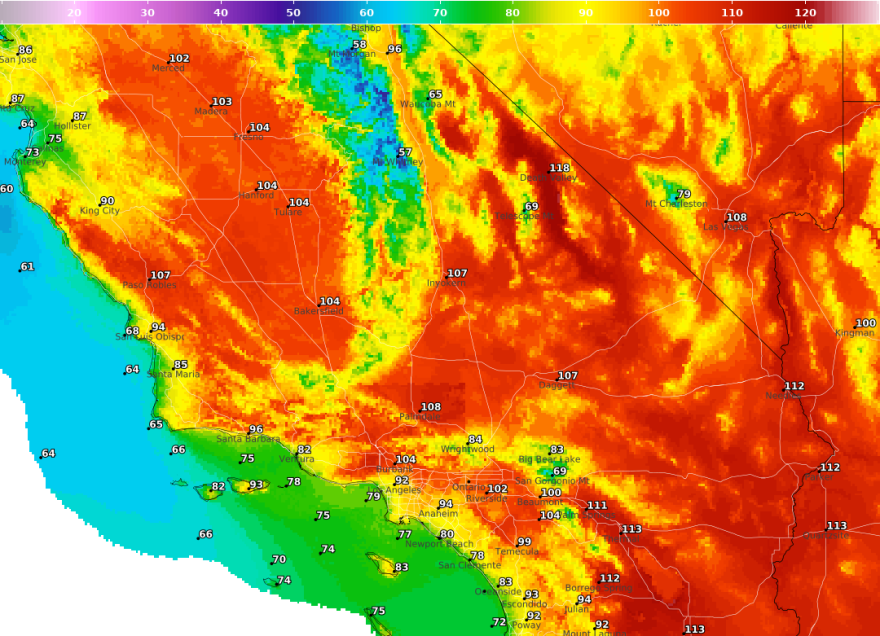 A digital forecast map of Southern California, issued on July 14 by NOAA and the National Weather Service.