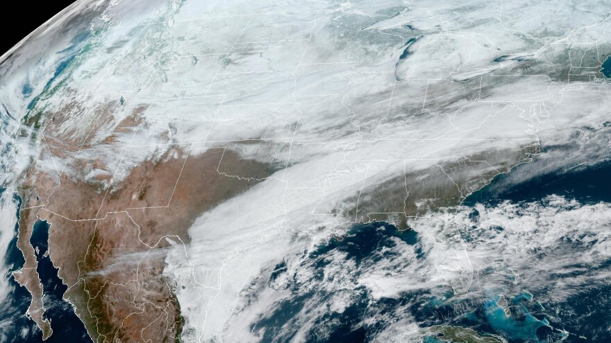 Huge swaths of the U.S. were covered by wintry clouds on Monday, as many parts of the country dealt with snowfall and icy conditions.