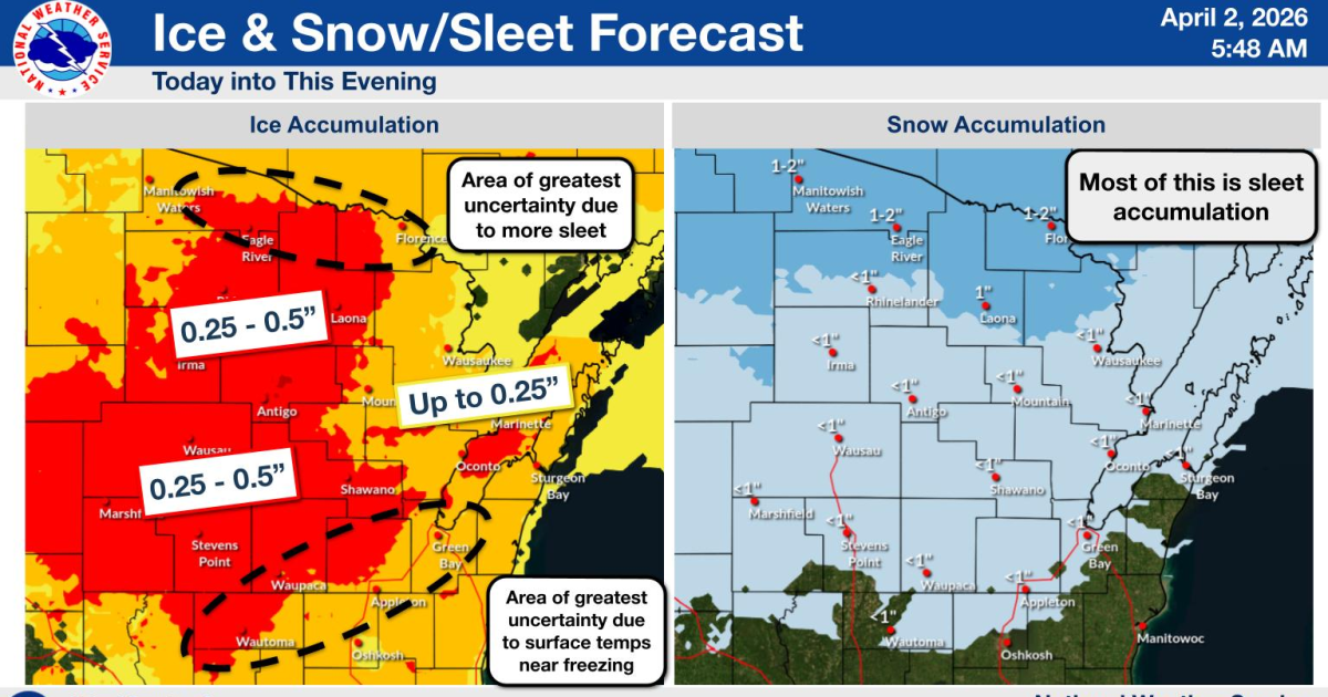 Numerous schools closed as April winter storm forecasted to bring a mix of snow, sleet, and ice across northern Wisconsin