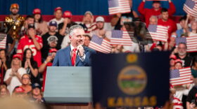 Kansas Senate President Ty Masterson speaks ahead of President Donald Trump's rally Oct. 19, 2026, at Heartland Credit Union Arena in Park City. Masterson called for former state employee Katie Allen to be fired last year over a comment she made when Charlie Kirk was killed.