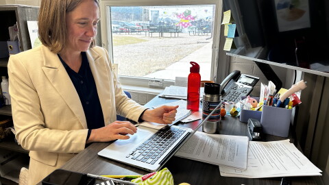 Anna Cole, interim superintendent for the Roaring Fork School District, works from her office in Carbondale on Nov. 15, 2023. Cole helped finalize the scope and sequence of the 3R health curriculum.
