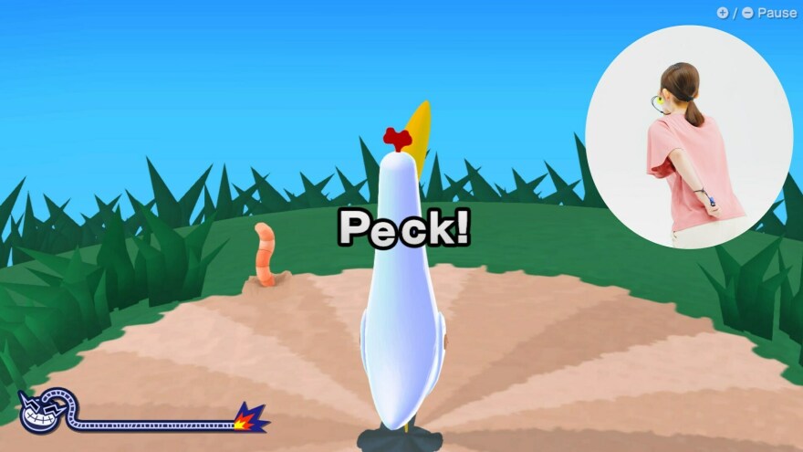 Peck worms in WarioWare: Move It!