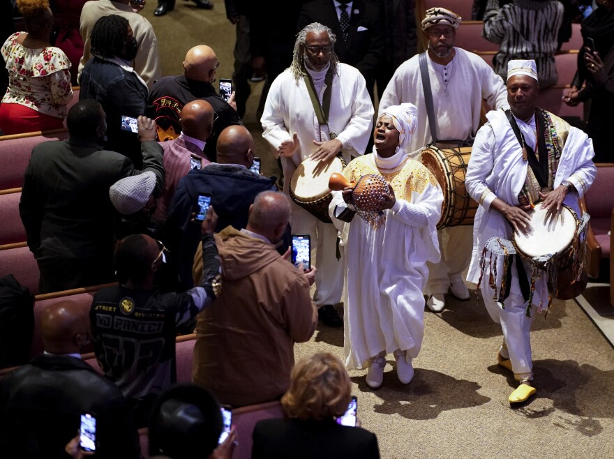 Musicians perform at the beginning of the funeral service for Tyre Nichols at Mississippi Boulevard Christian Church in Memphis, Tenn., on Wednesday.