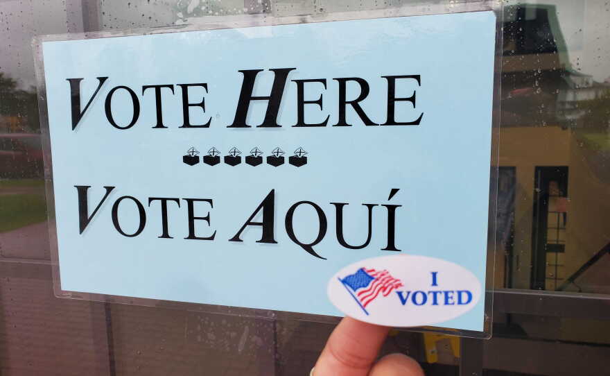 An "I voted" sticker at a voting location in Springfield, Ma. on primary day, Sept. 1, 2026.