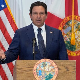 FILE - Florida Gov. Ron DeSantis speaks during a news conference 