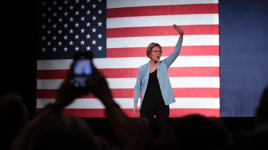 Sen. Elizabeth Warren hosts a rally at the Rochester Opera House on Monday in Rochester, N.H.