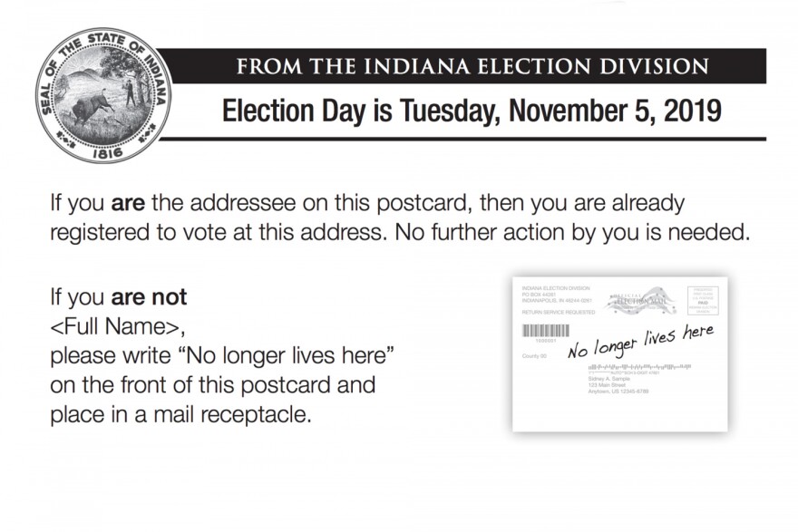 An example of the postcards sent to registered voters by the Secretary of State's office. These cards are part of the state's effort to purge voter rolls.