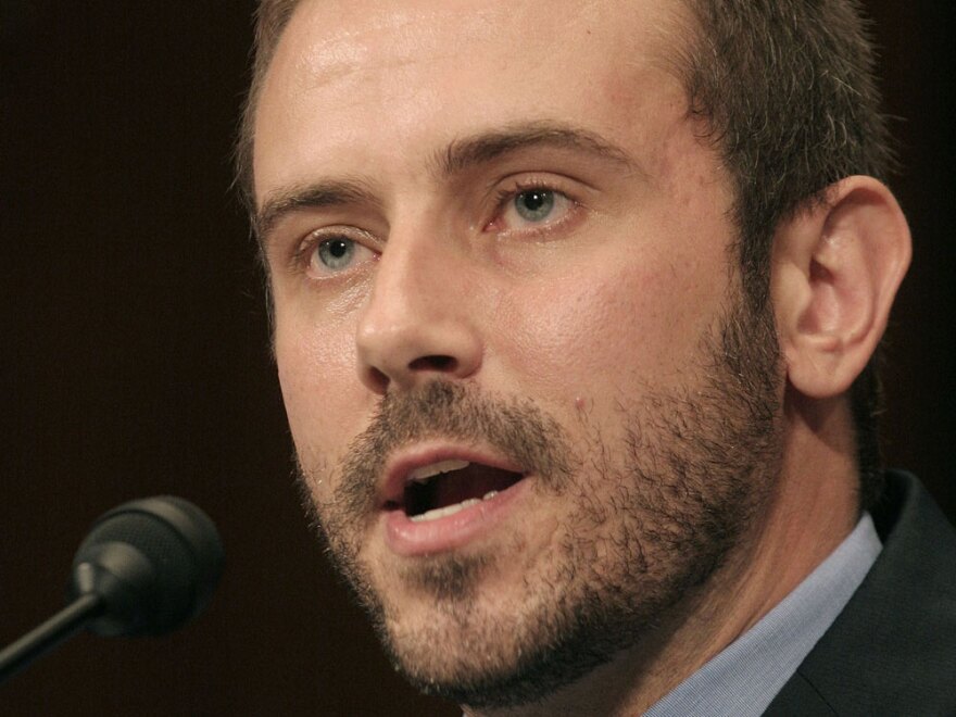 Journalist Jeremy Scahill testifies on the topic of private military contracting in Iraq before the Senate Democratic Policy Committee on September 21, 2007.