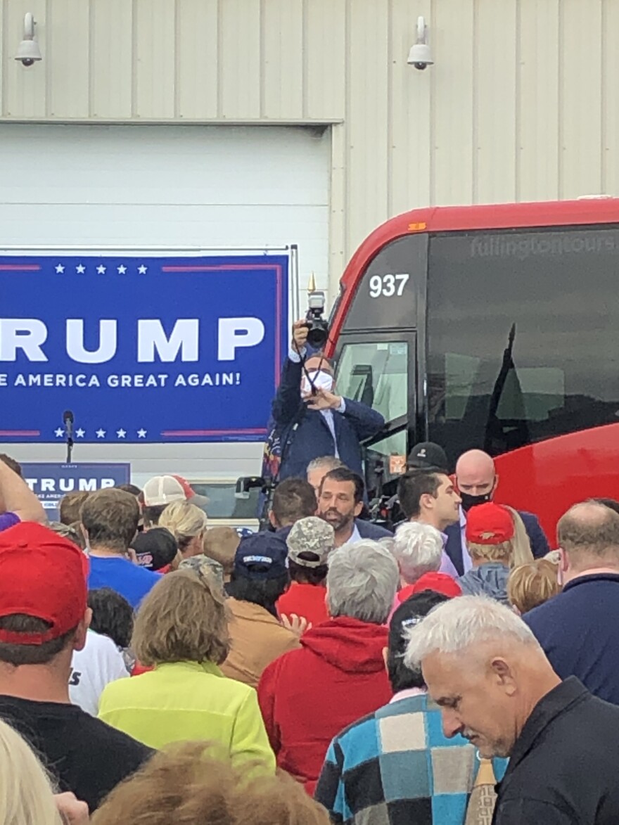 Trump Jr. (center) interacts with the crowd after finishing with his "Make America Great Again!" event.