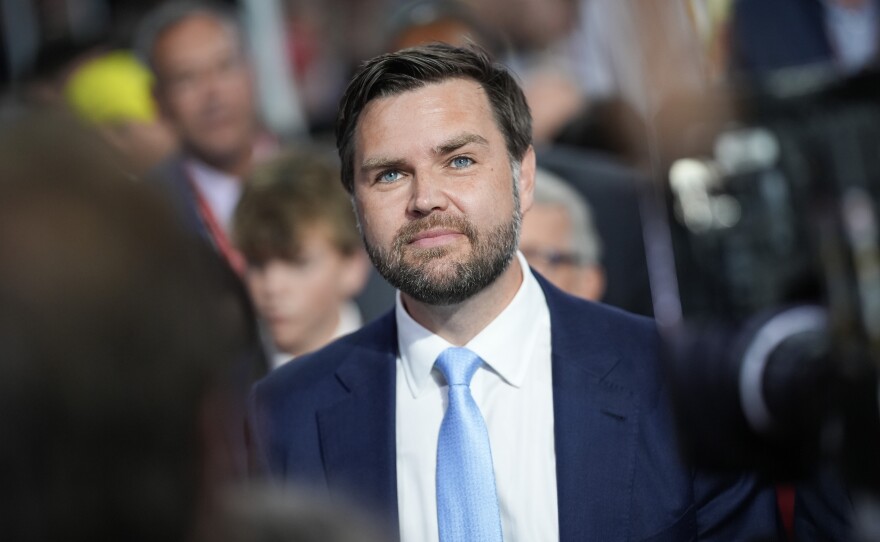 Trump's pick for Vice President, U.S. Sen. J.D. Vance (R-OH) arrives on the first day of the Republican National Convention.