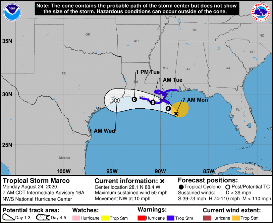 Tropical Storm Marco is expected to hit Louisiana Monday.