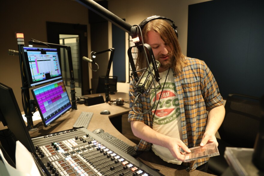 Evan Miller pictured at the new WYSO studio at the Union Schoolhouse.