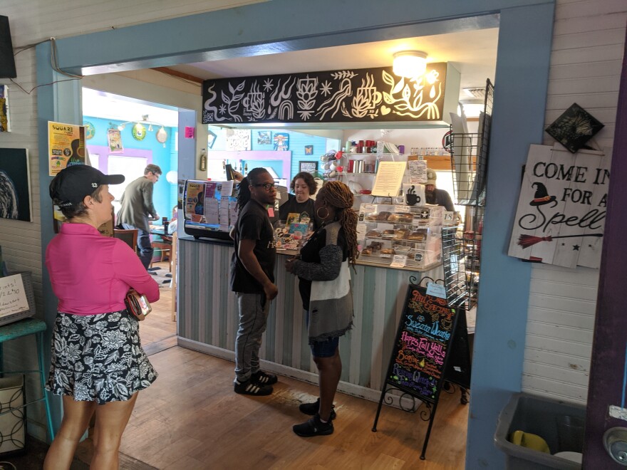 The shop's business is typically brisk during weekday lunch hours.