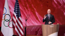 Utah Gov. Spencer Cox speaks about Salt Lake City's bid to host the 2034 Winter Olympics, during the 142nd IOC session at the 2024 Summer Olympics, Wednesday, July 24, 2024, in Paris, France.