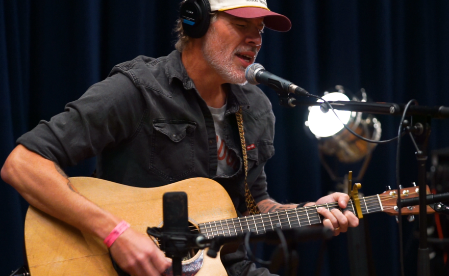 Nate Krause performing live in WNIJ's Studio A