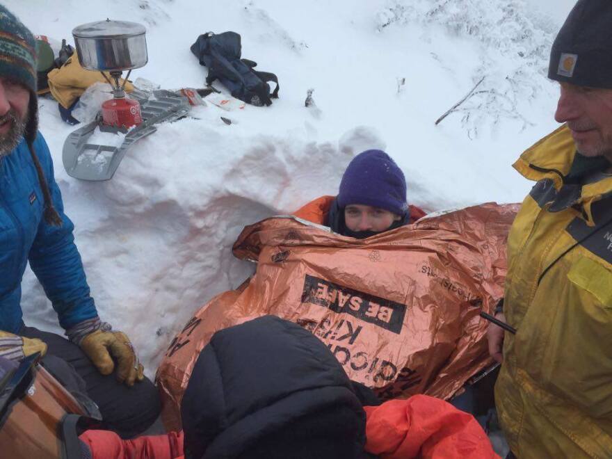 Blake Alois wrapped in a warming blanket. (Courtesy NYS DEC Forest Rangers)