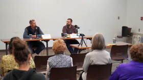 Charlie Redfern and Todd Brigham participate in a candidate forum hosted by KDLL 91.9 FM at the Soldotna Public Library in Soldotna, Alaska, on Wednesday, Oct. 7, 2026.