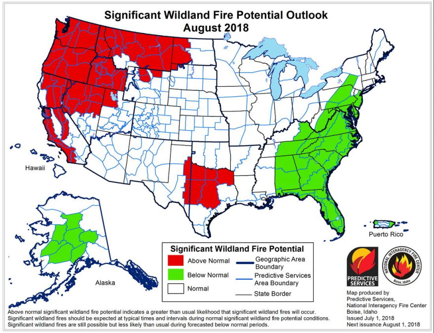 Significant Wildland Fire Potential August 2018.