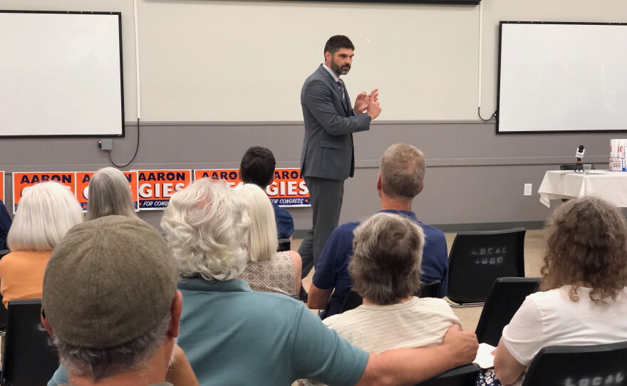 NY23 Democratic Party and Working Families Party candidate Aaron Gies speaks to voters during a Corning meet and greet event.