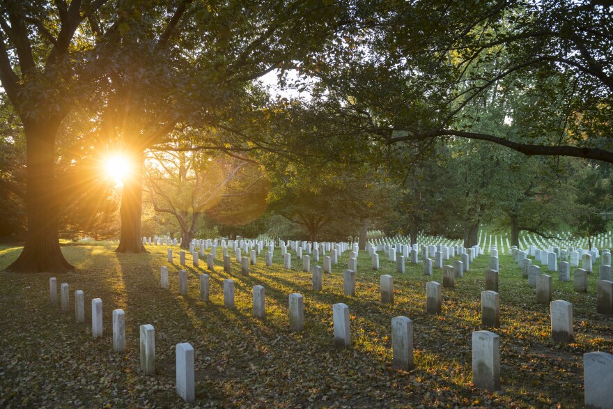 Sunrise in Section 35 of Arlington National Cemetery, Arlington, Virginia, Oct. 25, 2018.