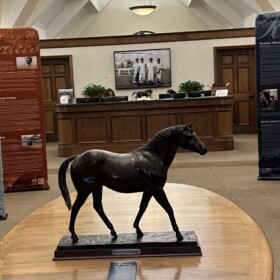 The first part of the Keeneland Library's new exhibit is seen at the library entrance.