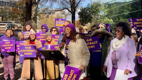 Felicia Boney speaks at a union rally.