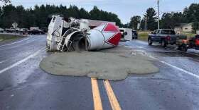 Cement truck overturned near Eagle River