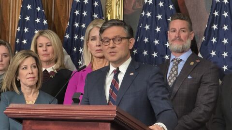 U.S. House Speaker Mike Johnson of Louisiana speaks at a press conference Tuesday, Jan. 14, 2025, after the U.S. House passed a bill that would prohibit transgender students from competing on women’s school sports teams consistent with their gender identity.