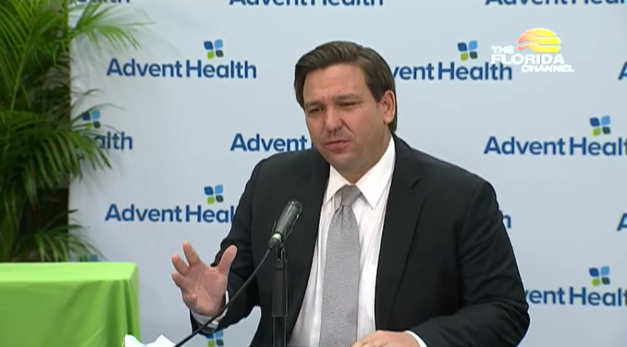 Gov. Ron DeSantis spoke at a round table discussion at AdventHealth Orlando Tuesday. Image: The Florida Channel