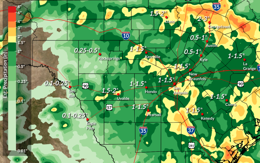 Rainfall map for 24 hour period, ending at 7 a.m. on Wednesday