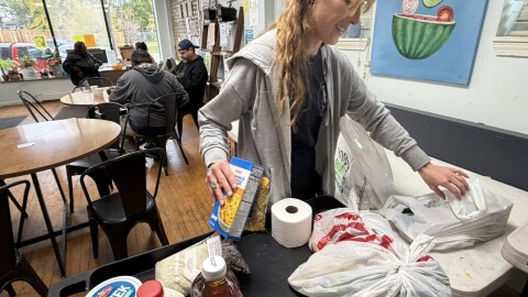 Lindsay Winkler shops at a food pantry in Grand Rapids.
