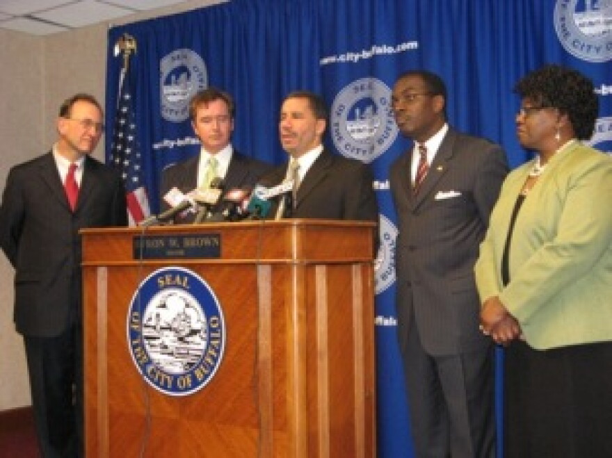 Mayor Byron Brown joined Congressman Brian Higgins, Assemblyman Mark Schroeder and Assemblywoman Crystal Peoples in welcoming New York State Governor David Paterson to City Hall during his first official visit to Buffalo.