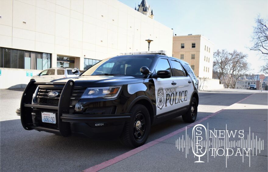 A Spokane Police Department car on the County's public safety campus in 2022.