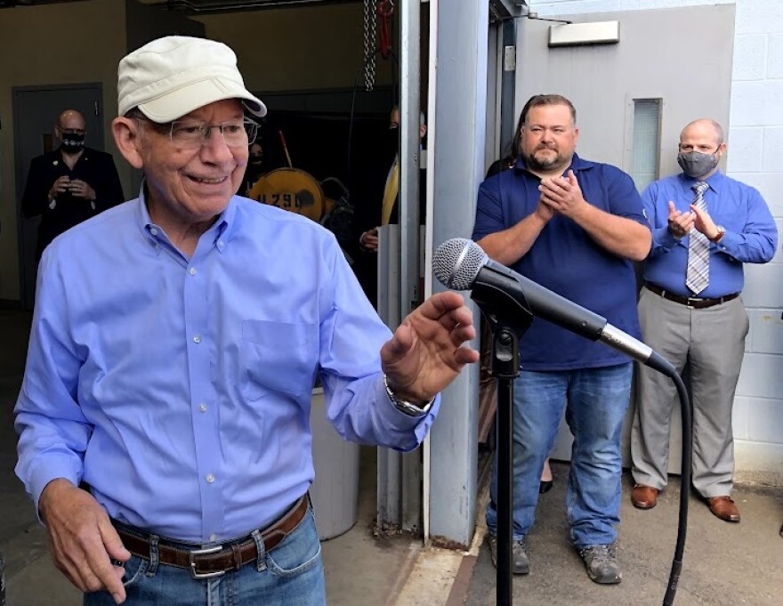 At a labor event in August 2021, Rep. Peter DeFazio talks to union members in Springfield, OR.