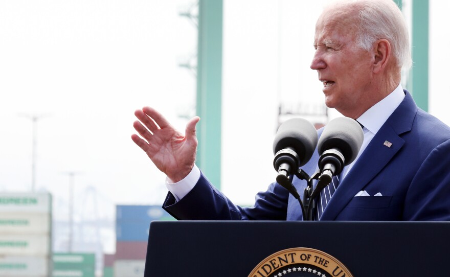 President Joe Biden delivered remarks at an event in the Port of Los Angeles, touching on inflated gas prices.