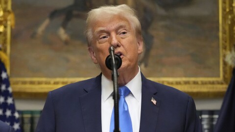 President Donald Trump speaks in the Roosevelt Room of the White House, Monday, Sept. 22, 2025, in Washington.