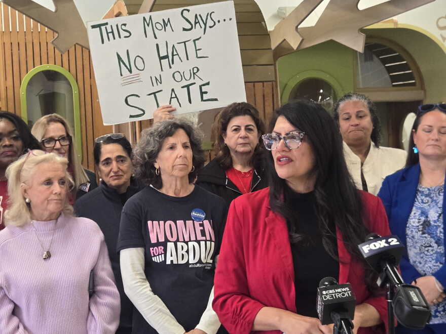 U.S. Rep. Rashida Tlaib spoke about dealing with anti-Muslim rhetoric during a press conference on Tuesday, October 27, 2026.
