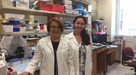 Dr. Anna Maria Storniolo and Dr. Natascia Marino at the Susan G Komen Tissue Bank at the IU Simon Cancer Center.