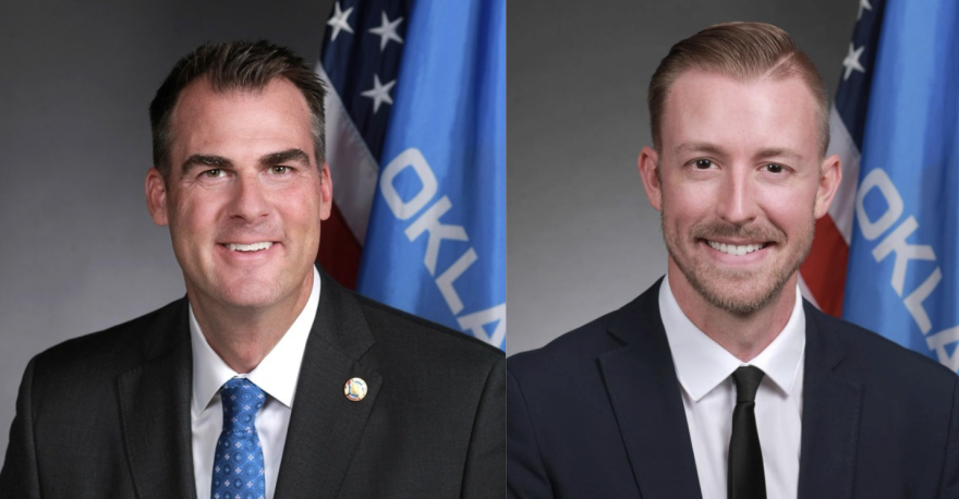 Oklahoma Gov. Kevin Stitt (left) and State Superintendent Ryan Walters (right).