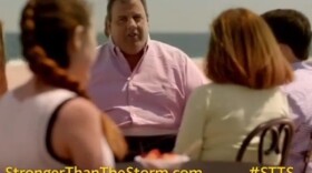 New Jersey Gov. Chris Christie, center, in one of the "Stronger Than The Storm" ads aimed at bringing tourists back to his state after Hurricane Sandy.